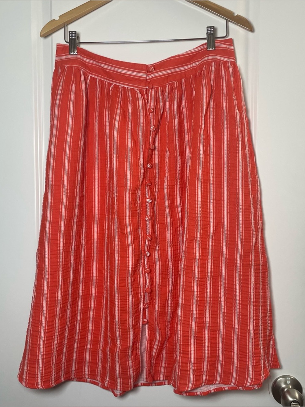 Single Thread Orange Striped Midi Skirt | Button Front | Boho Summer | Size L - Picture 2 of 9